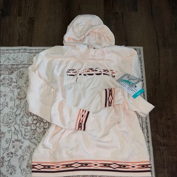 Aztec Patterned Hooey Hoodie in Cream and Pink - Picture 1 of 5